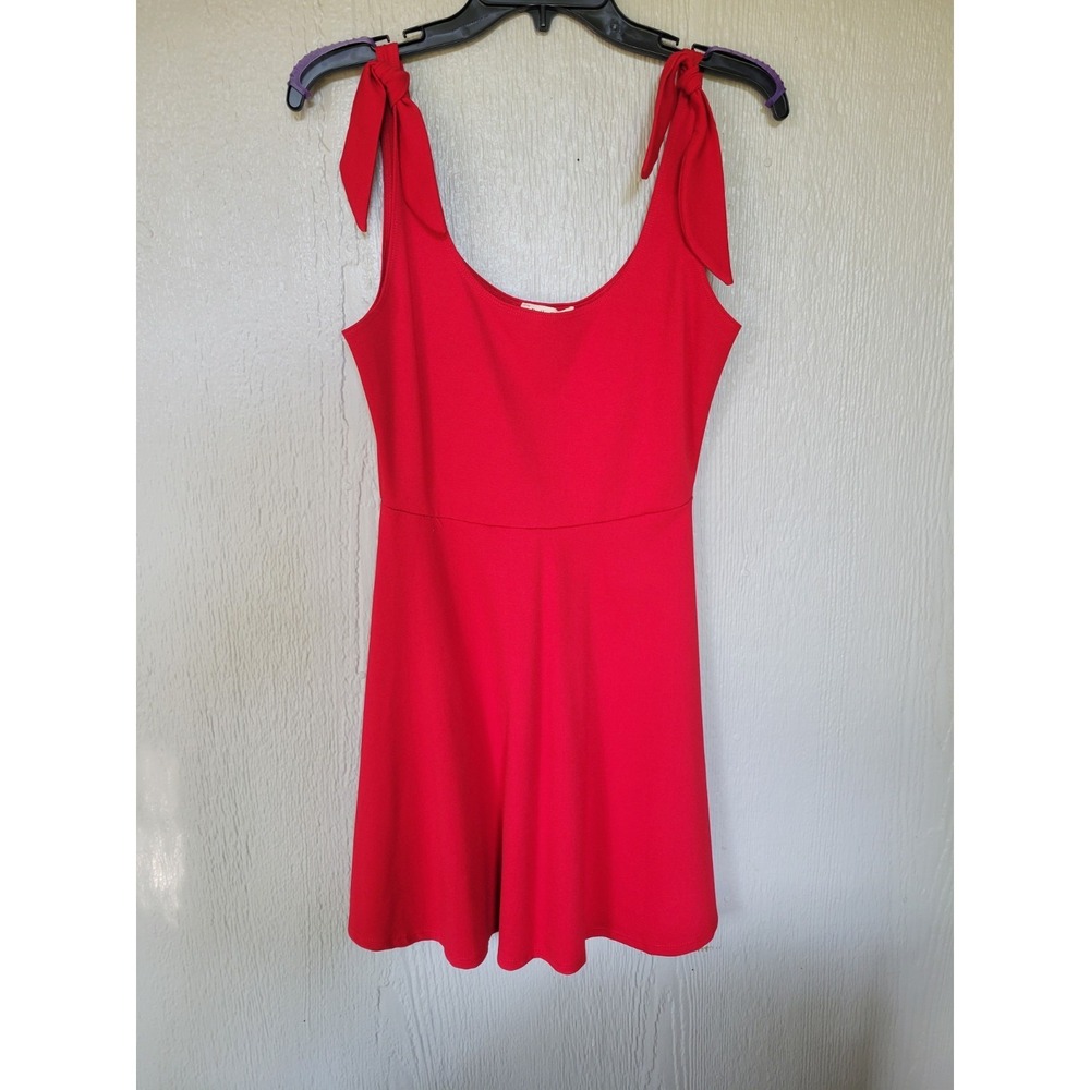 Woman's Red Tank Strap Mini Skater Dress A-line Silhouette Flowy Sexy Summer Vac